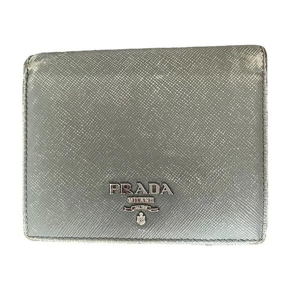 Prada Handbags - Prada Unisex Bi-fold Wallet Gray Saffiano Leather Credit Card Holder